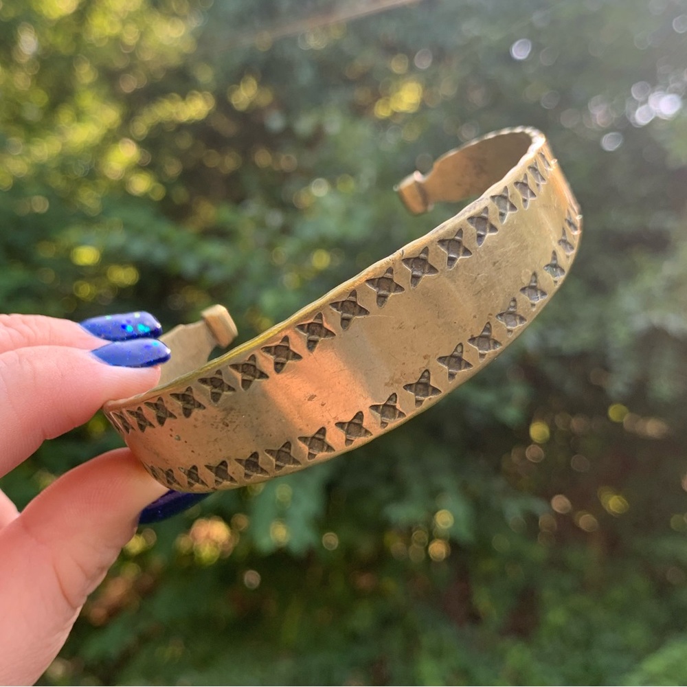 Patterned Hammered Brass Cuff - image 2
